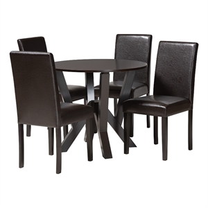Baxton Studio Rosi Espresso Brown Faux Leather and Wood 5-Piece Dining Set