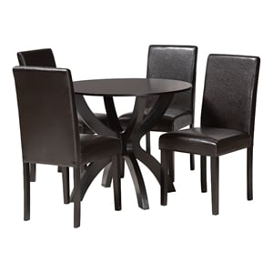 Baxton Studio Trine Espresso Brown Faux Leather and Wood 5-Piece Dining Set