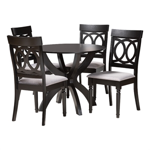 Baxton Studio Velia Gray Fabric and Dark Brown Finished Wood 5-Piece Dining Set