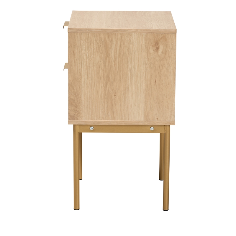 Baxton Studio Dewitt Light Brown Wood and Gold Metal 2-Drawer End Table