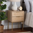 Baxton Studio Dewitt Light Brown Wood and Gold Metal 2-Drawer End Table