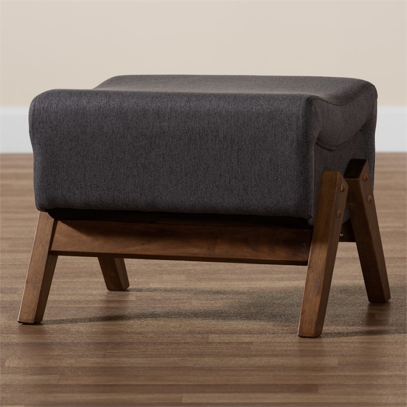 Baxton Studio Hanson Dark Gray Fabric and Walnut Brown Finished Wood Ottoman