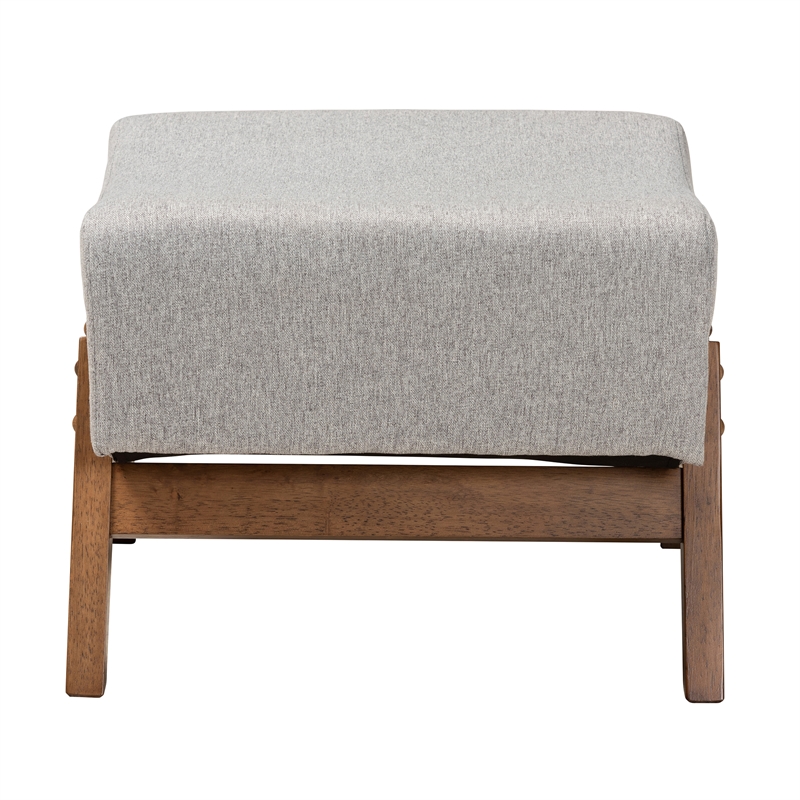 Baxton Studio Hanson Light Grey Fabric and Walnut Brown Finished Wood Ottoman