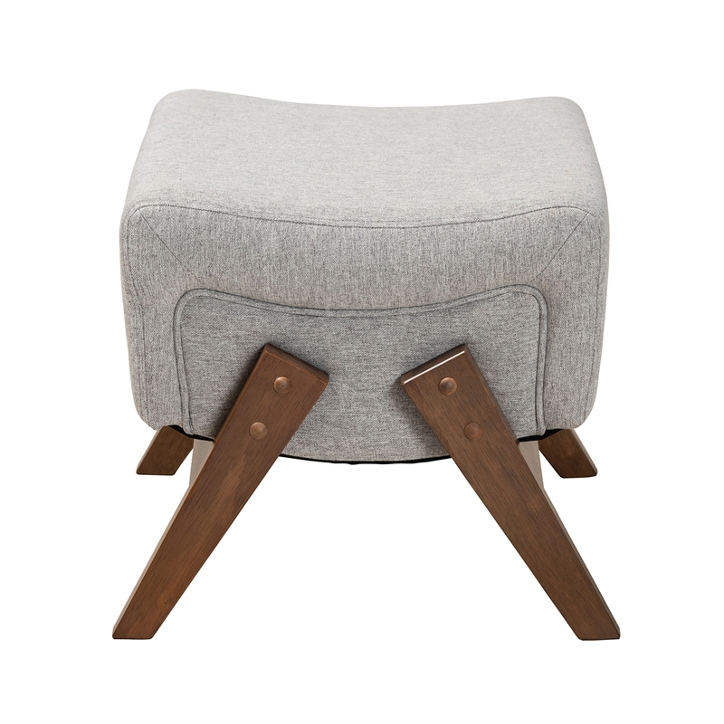 Baxton Studio Hanson Light Grey Fabric and Walnut Brown Finished Wood Ottoman