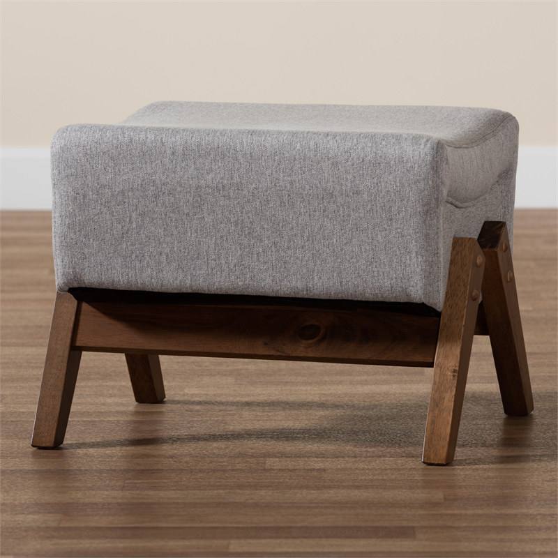 Baxton Studio Hanson Light Grey Fabric and Walnut Brown Finished Wood Ottoman