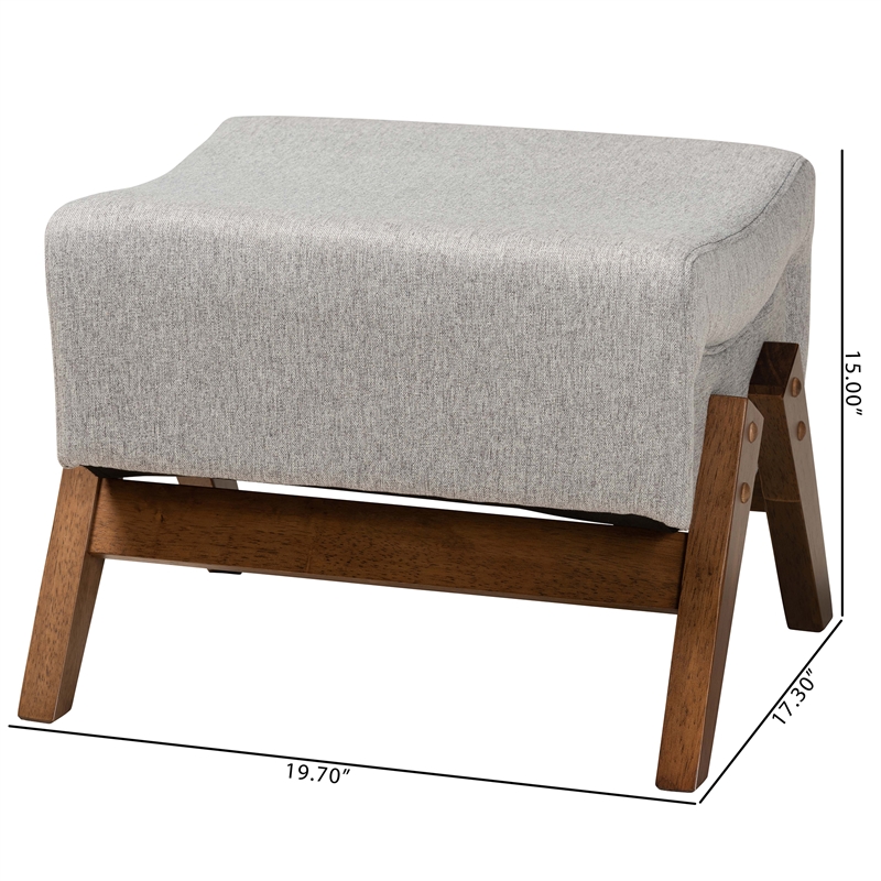 Baxton Studio Hanson Light Grey Fabric and Walnut Brown Finished Wood Ottoman