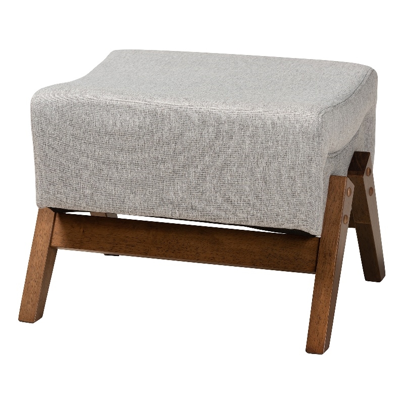 Baxton Studio Hanson Light Grey Fabric and Walnut Brown Finished Wood Ottoman