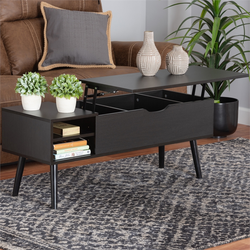 Baxton Studio Roden Two-Tone Black and Brown Wood Coffee Table with Compartment