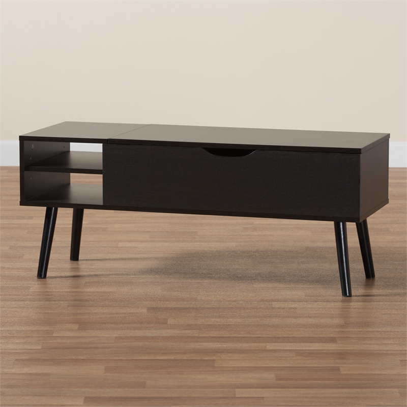 Baxton Studio Roden Two-Tone Black and Brown Wood Coffee Table with Compartment