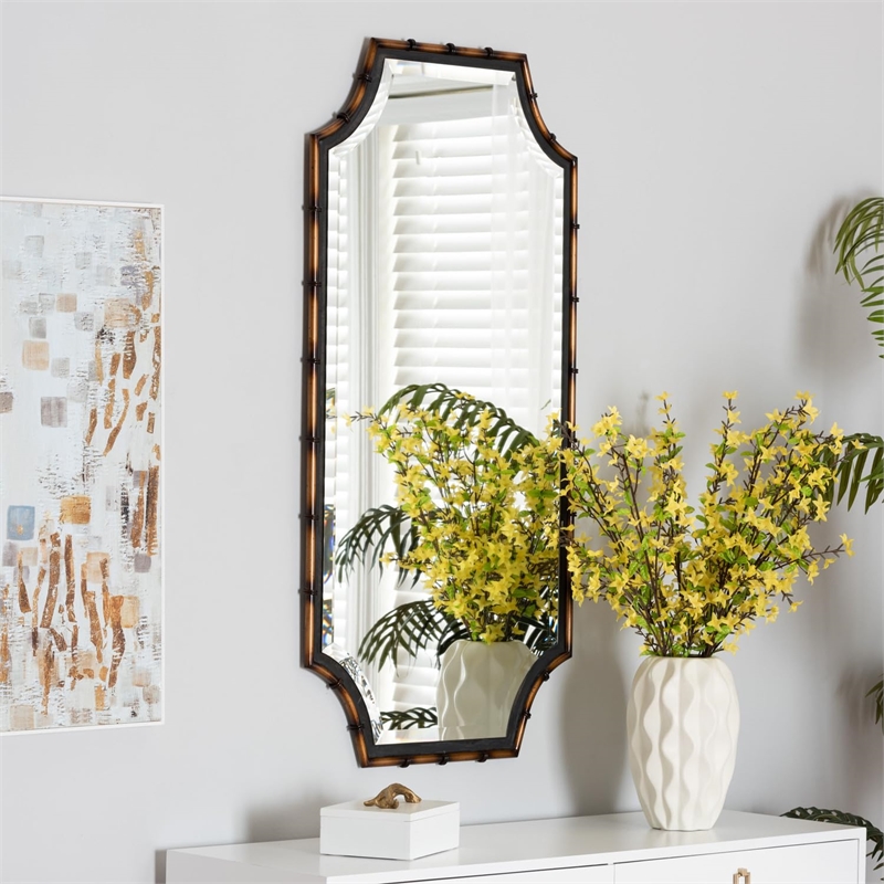 Baxton Studio Lieven Two-Tone Light Brown and Black Metal Accent Wall Mirror