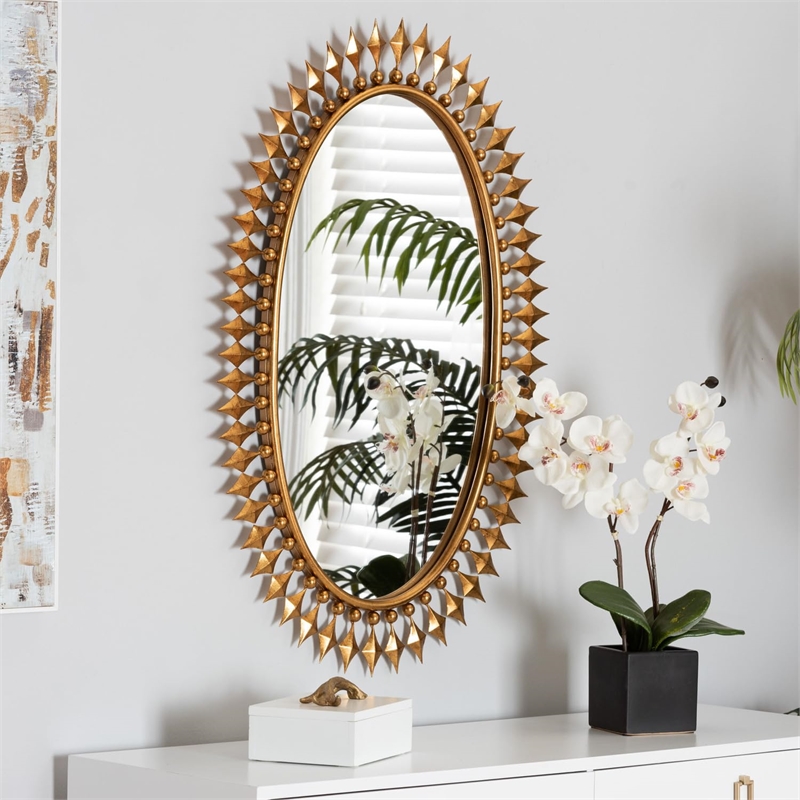 Baxton Studio Rogier Antique Goldleaf Metal Accent Wall Mirror