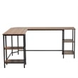 Baxton Studio Lydia Brown Wood and Black Metal L-Shaped Desk with Shelves