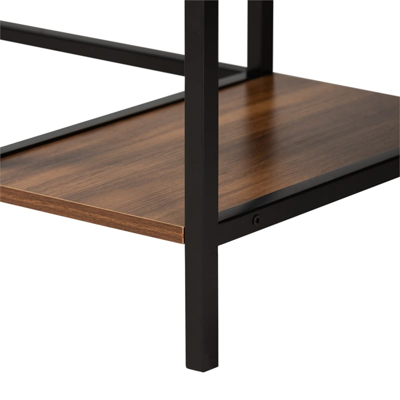Baxton Studio Lydia Brown Wood and Black Metal L-Shaped Desk with Shelves