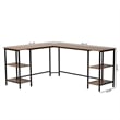 Baxton Studio Lydia Brown Wood and Black Metal L-Shaped Desk with Shelves