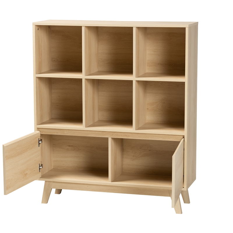 baxton studio danina japandi oak brown finished wood bookshelf