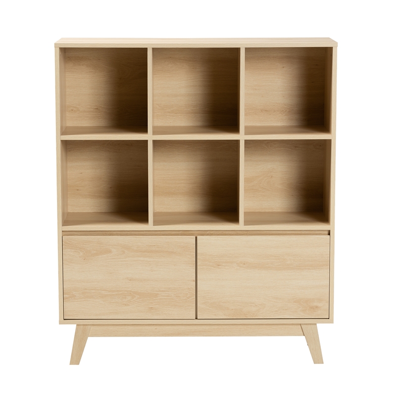 baxton studio danina japandi oak brown finished wood bookshelf