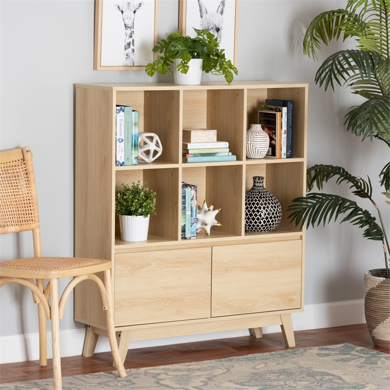 baxton studio danina japandi oak brown finished wood bookshelf