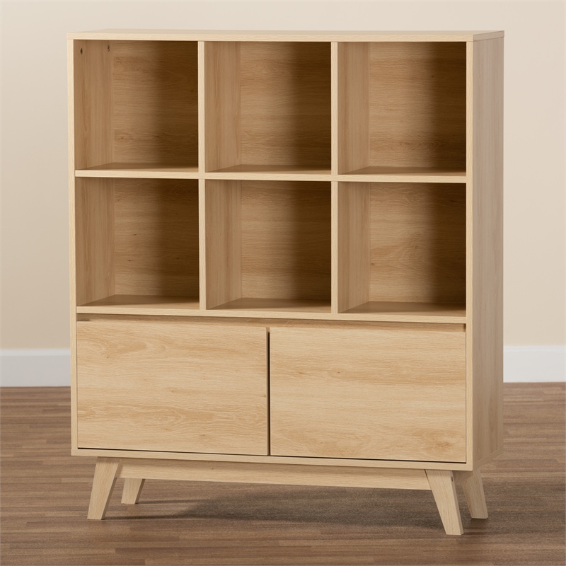 baxton studio danina japandi oak brown finished wood bookshelf