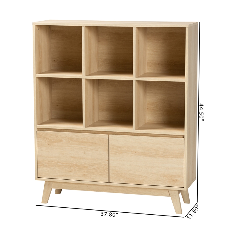 baxton studio danina japandi oak brown finished wood bookshelf