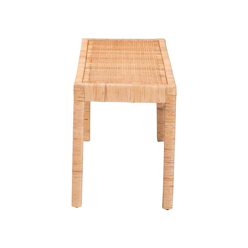 Baxton Studio Abelia Natural Rattan and Mahogany Wood Long Accent Bench