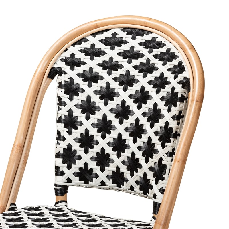 Baxton Studio Ambre French Black and White Weaving Natural Rattan Bistro Chair