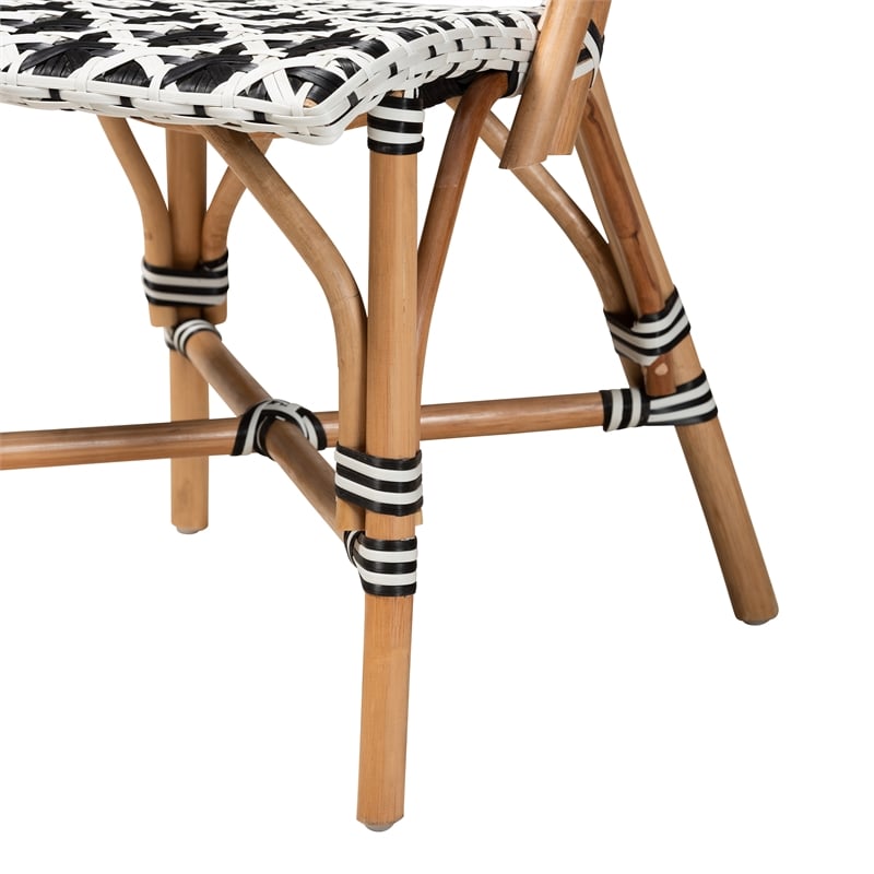 Baxton Studio Ambre French Black and White Weaving Natural Rattan Bistro Chair