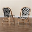 Baxton Studio Ambre French Black and White Weaving Natural Rattan Bistro Chair