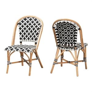 Baxton Studio Ambre French Black and White Weaving Natural Rattan Bistro Chair