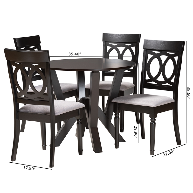 Baxton Studio Angie Gray Fabric and Dark Brown Finished Wood 5-Piece Dining Set