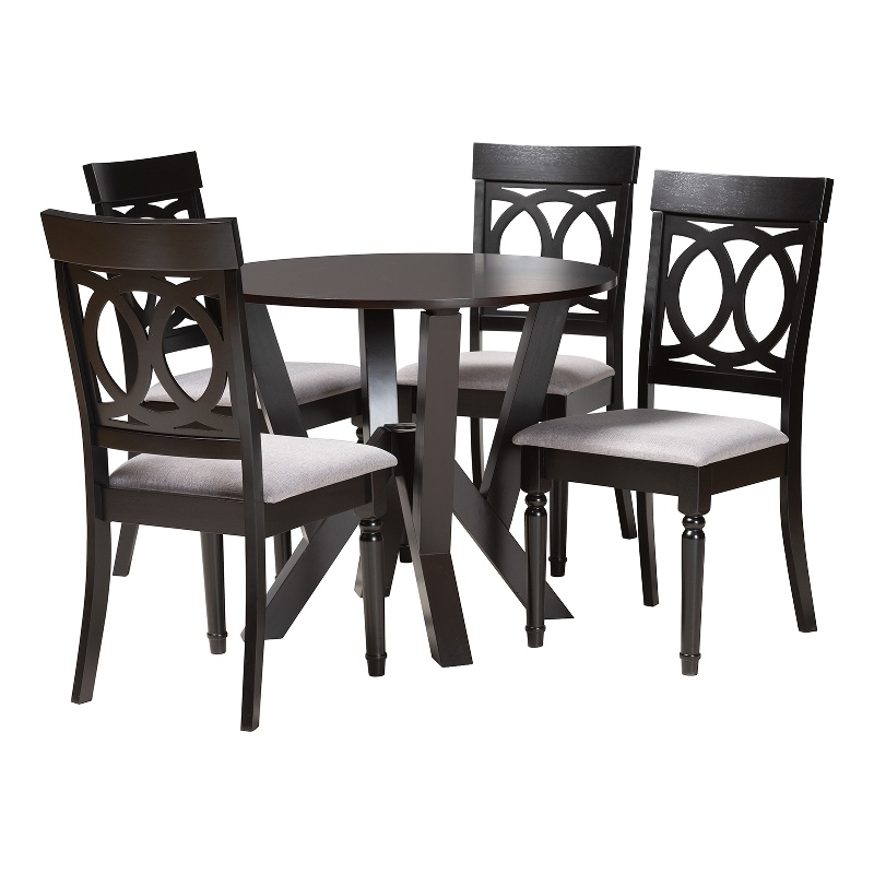 Baxton Studio Angie Gray Fabric and Dark Brown Finished Wood 5-Piece Dining Set
