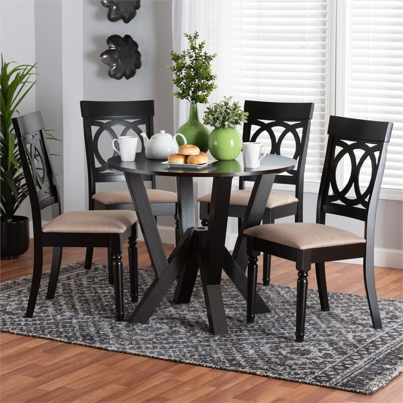 Baxton Studio Angie Modern Sand Fabric and Dark Brown Wood 5-Piece Dining Set