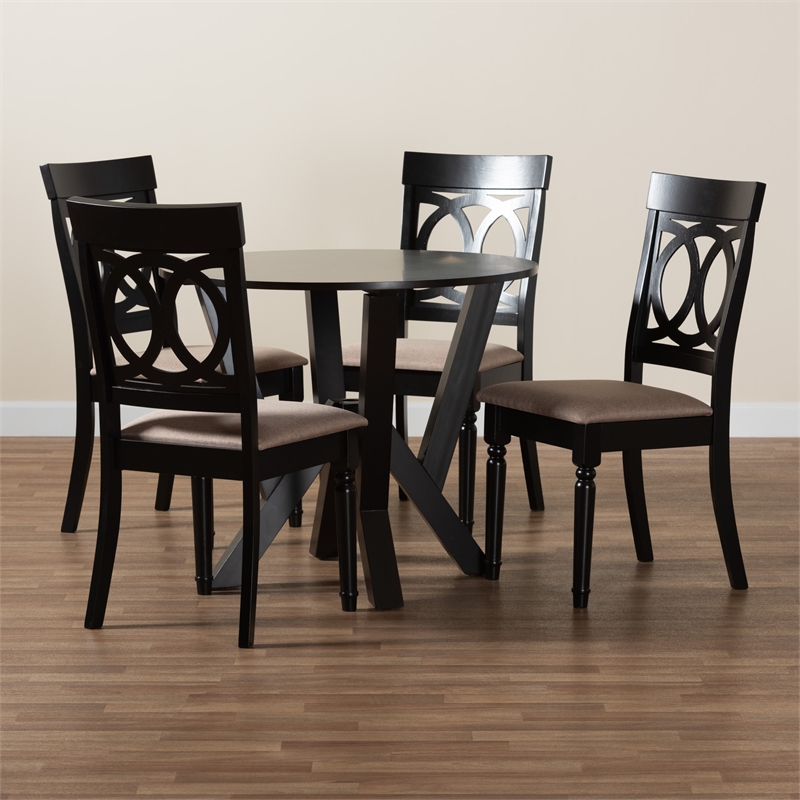Baxton Studio Angie Modern Sand Fabric and Dark Brown Wood 5-Piece Dining Set