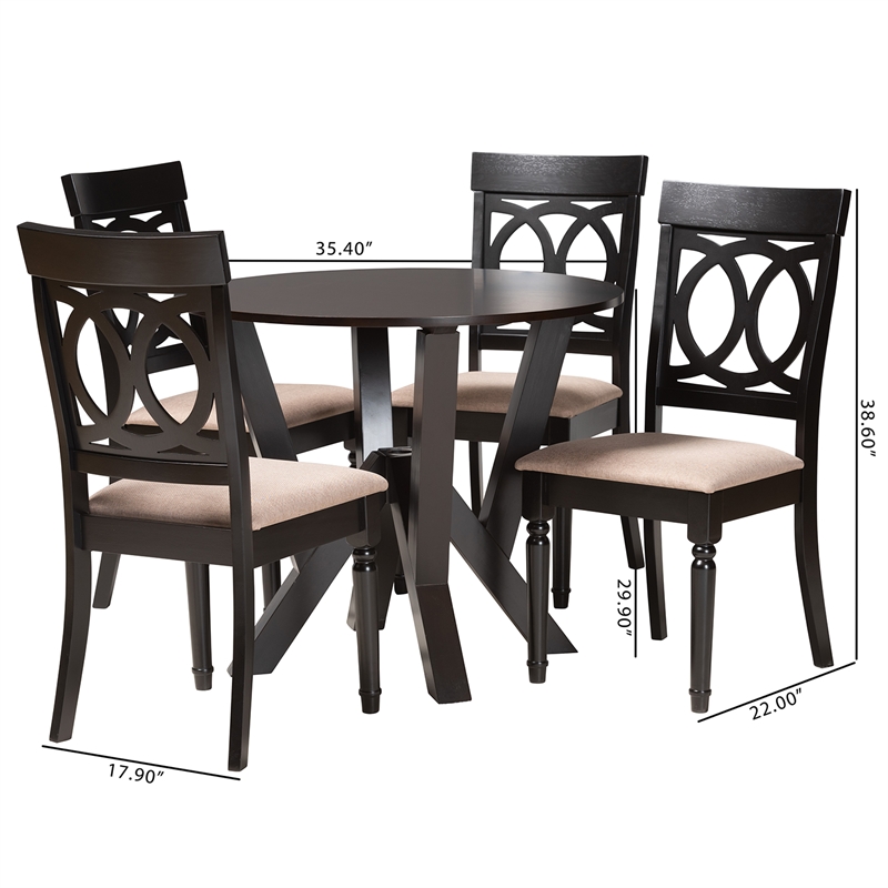 Baxton Studio Angie Modern Sand Fabric and Dark Brown Wood 5-Piece Dining Set