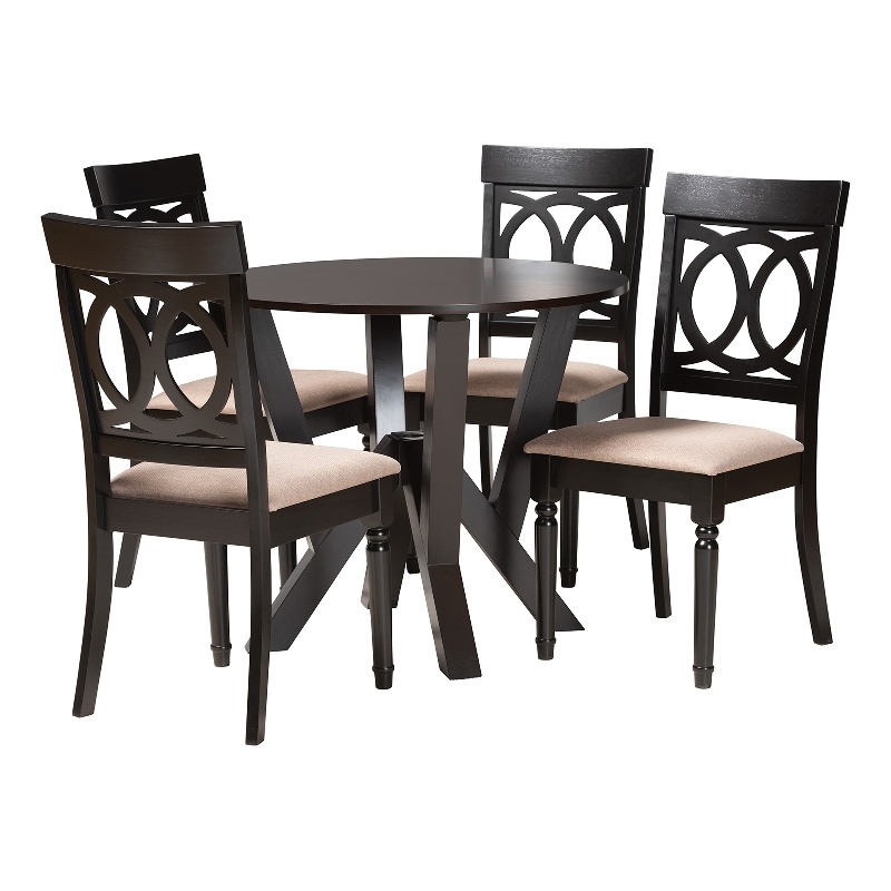 Baxton Studio Angie Modern Sand Fabric and Dark Brown Wood 5-Piece Dining Set