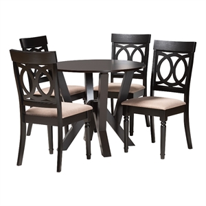 Baxton Studio Angie Modern Sand Fabric and Dark Brown Wood 5-Piece Dining Set