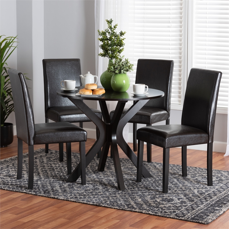 Baxton Studio Asli Espresso Brown Faux Leather and Wood 5-Piece Dining Set