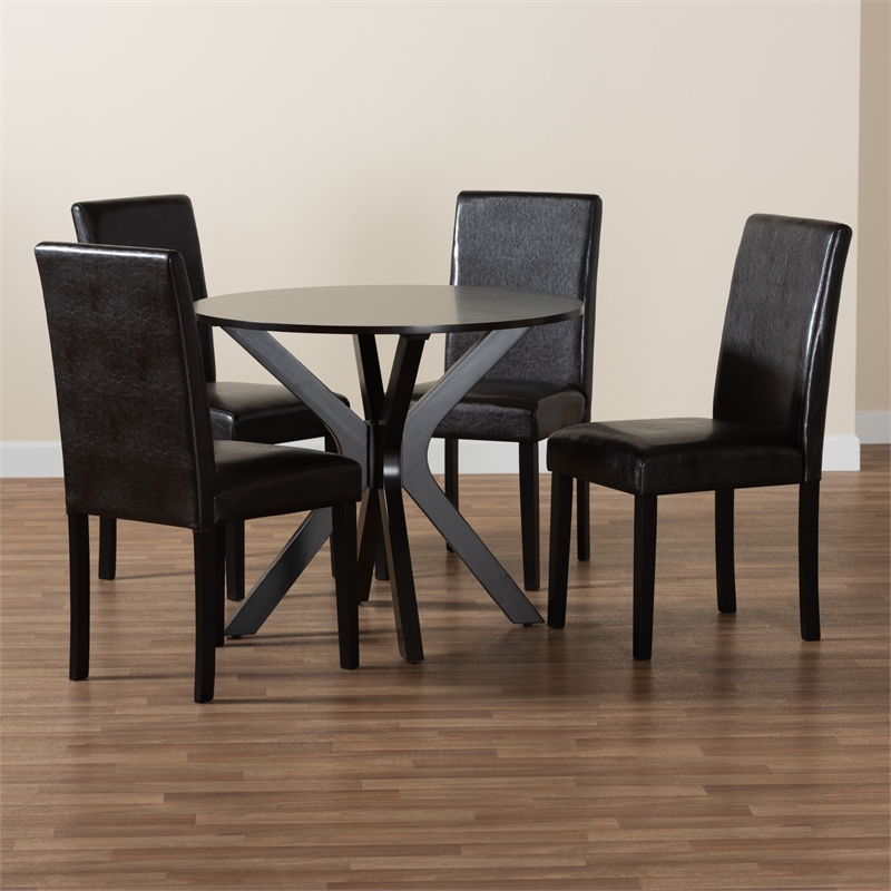 Baxton Studio Asli Espresso Brown Faux Leather and Wood 5-Piece Dining Set