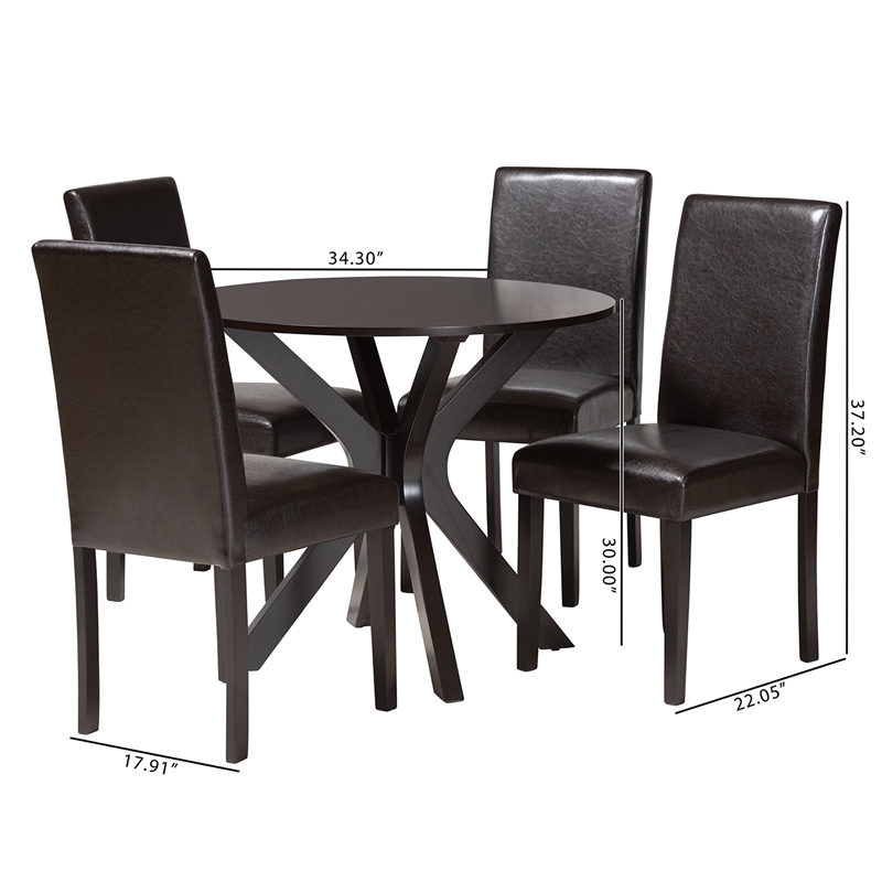 Baxton Studio Asli Espresso Brown Faux Leather and Wood 5-Piece Dining Set