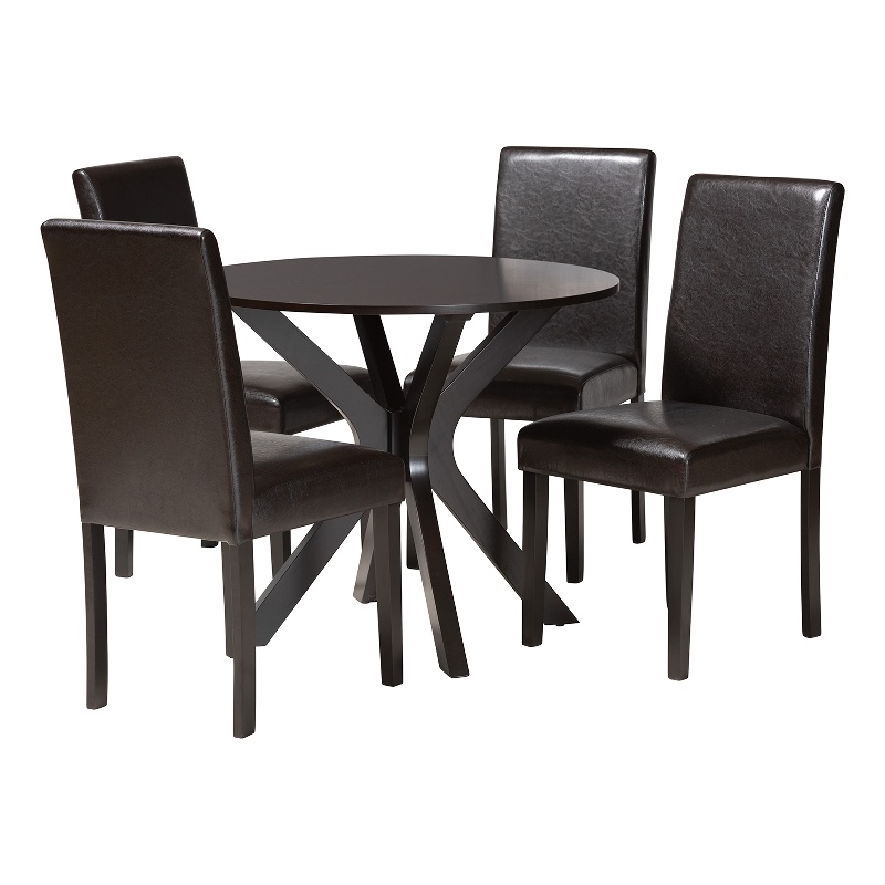 Baxton Studio Asli Espresso Brown Faux Leather and Wood 5-Piece Dining Set