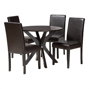 Baxton Studio Asli Espresso Brown Faux Leather and Wood 5-Piece Dining Set