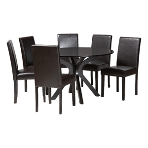 Baxton Studio Asli Espresso Brown Faux Leather and Wood 7-Piece Dining Set
