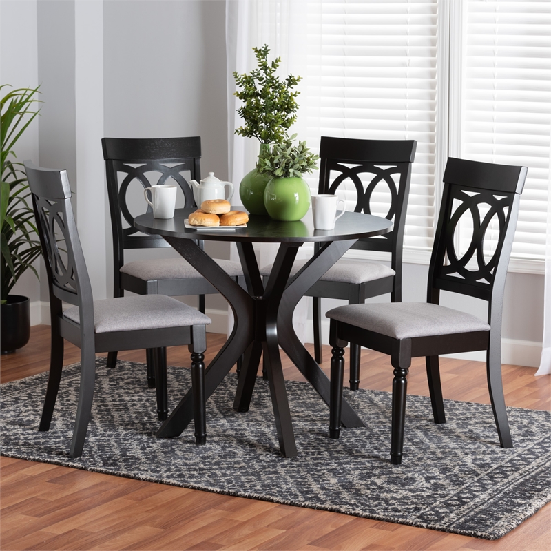 Baxton Studio Jessie Gray Fabric and Dark Brown Wood 5-Piece Dining Set