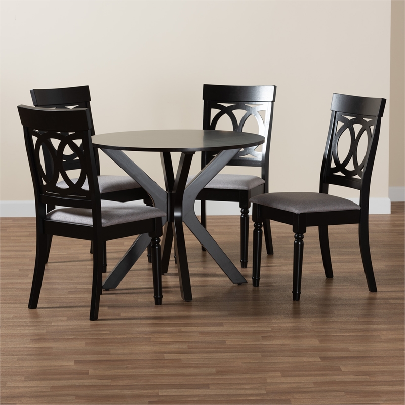 Baxton Studio Jessie Gray Fabric and Dark Brown Wood 5-Piece Dining Set
