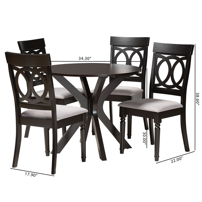 Baxton Studio Jessie Gray Fabric and Dark Brown Wood 5-Piece Dining Set