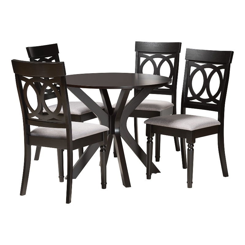 Baxton Studio Jessie Gray Fabric and Dark Brown Wood 5-Piece Dining Set