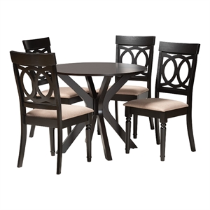 Baxton Studio Jessie Sand Fabric and Dark Brown Wood 5-Piece Dining Set