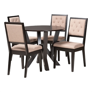 Baxton Studio Kai Sand Fabric and Dark Brown Finished Wood 5-Piece Dining Set