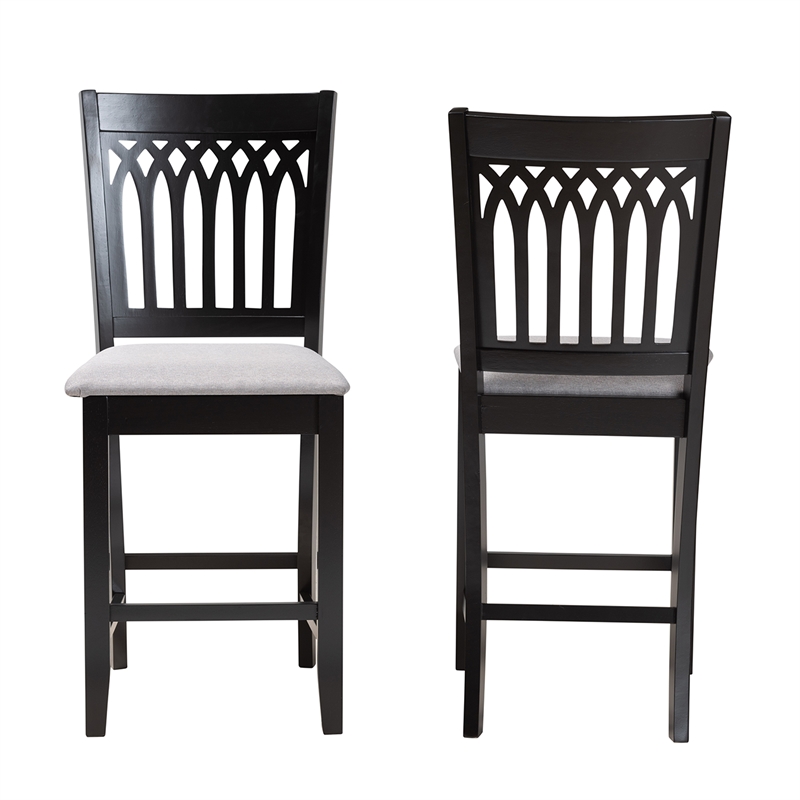 Baxton Studio Genesis Gray Fabric and Dark Brown Finished Wood Counter Stool