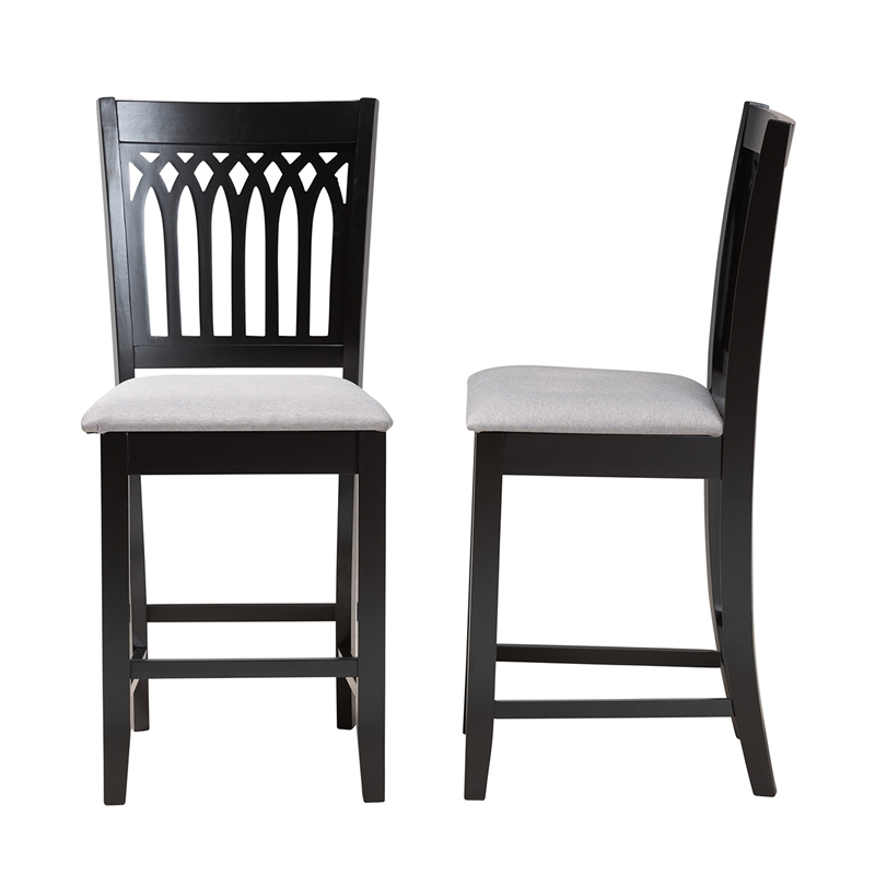 Baxton Studio Genesis Gray Fabric and Dark Brown Finished Wood Counter Stool