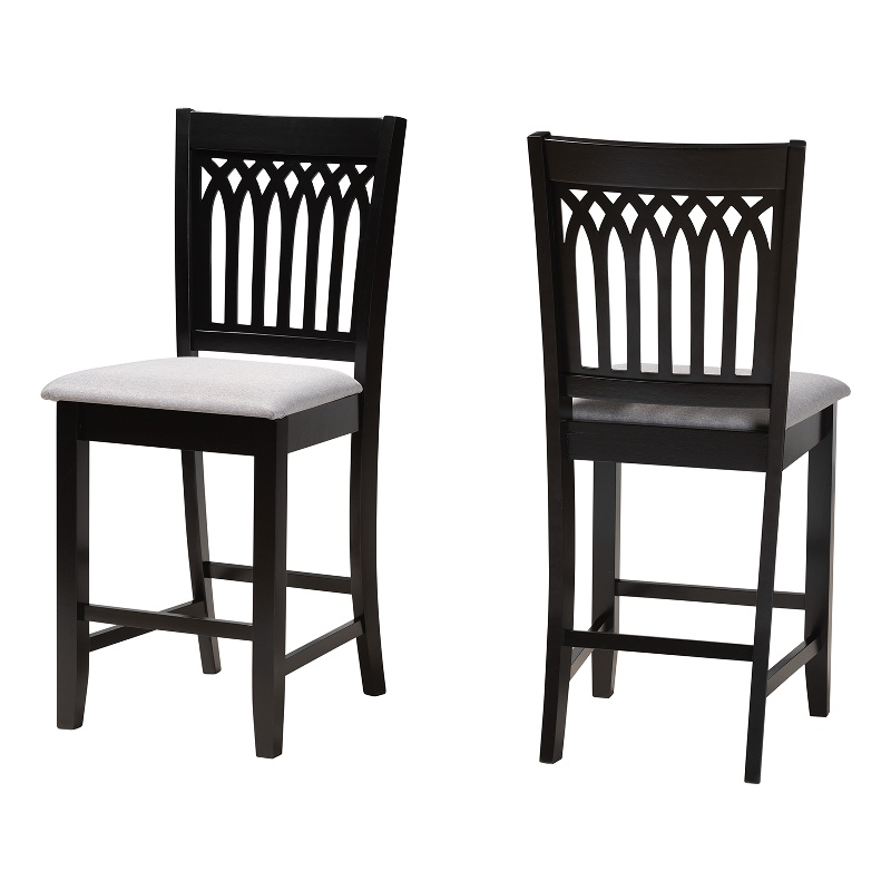 Baxton Studio Genesis Gray Fabric and Dark Brown Finished Wood Counter Stool